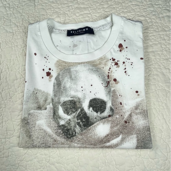 🔥Religion Blue Label Skull Graphic Tee Mens Shirt Size Large - Picture 4 of 11